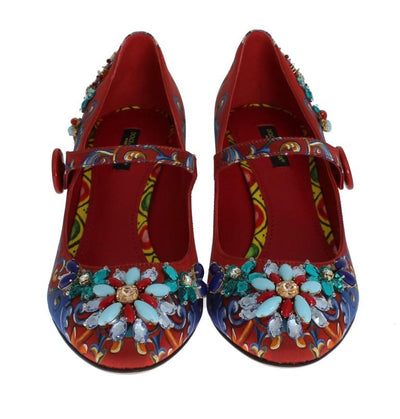 Multicolor Carretto Silk Crystal Mary Janes Pumps
