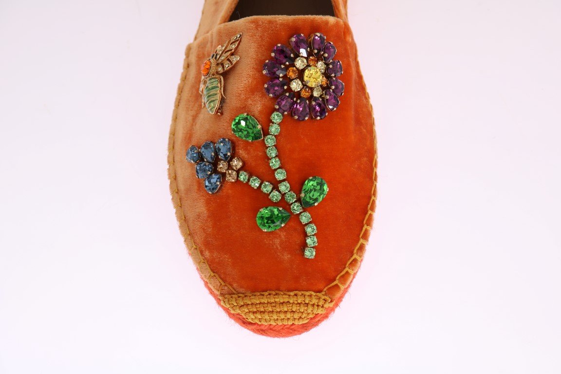 Orange Velvet Crystal Espadrilles Shoes