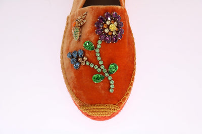 Orange Velvet Crystal Espadrilles Shoes