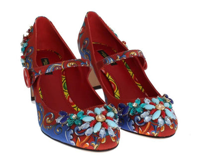 Multicolor Carretto Silk Crystal Mary Janes Pumps
