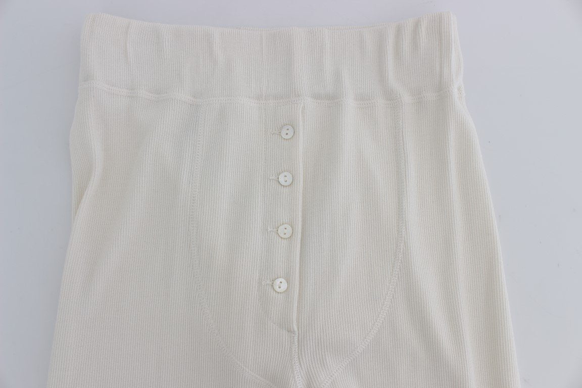 White Wool Stretch High Waist Tights Pants
