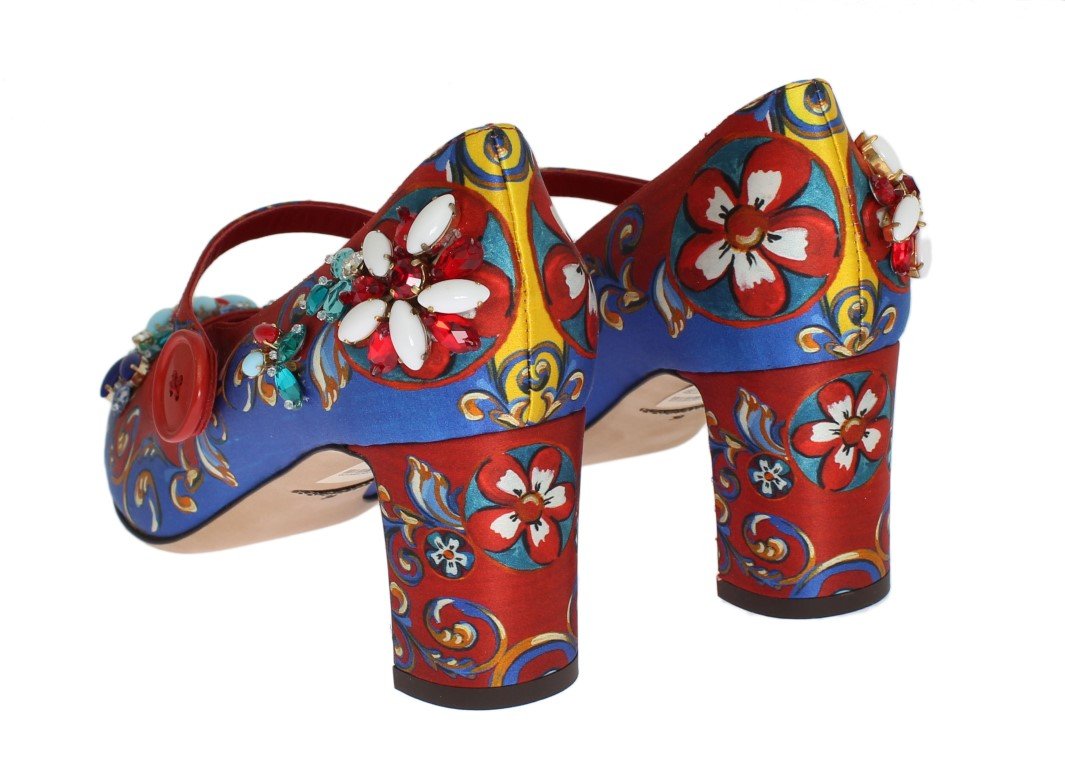 Multicolor Carretto Silk Crystal Mary Janes Pumps
