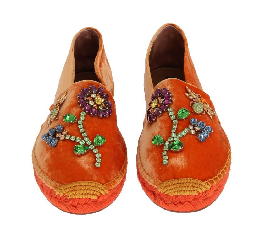 Orange Velvet Crystal Espadrilles Shoes