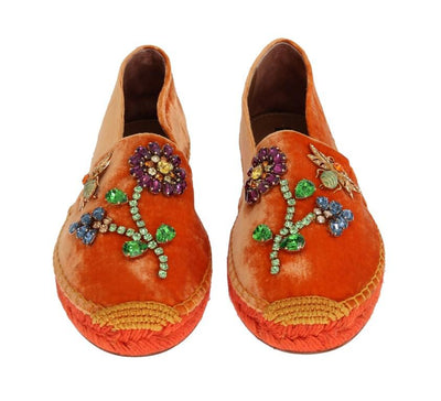 Orange Velvet Crystal Espadrilles Shoes
