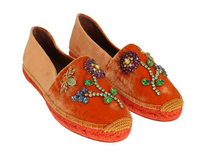 Orange Velvet Crystal Espadrilles Shoes