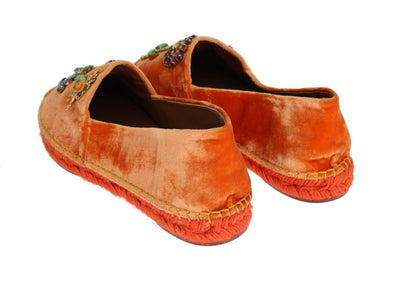 Orange Velvet Crystal Espadrilles Shoes