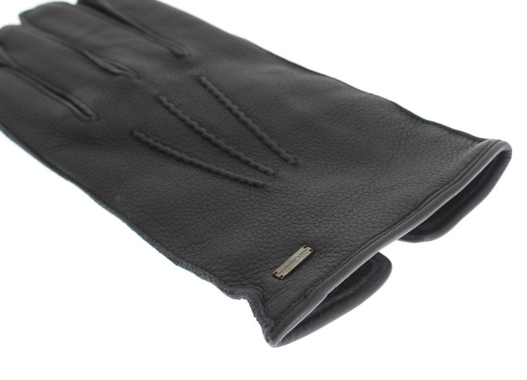 Black Leather Cashmere Gloves