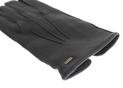 Black Leather Cashmere Gloves