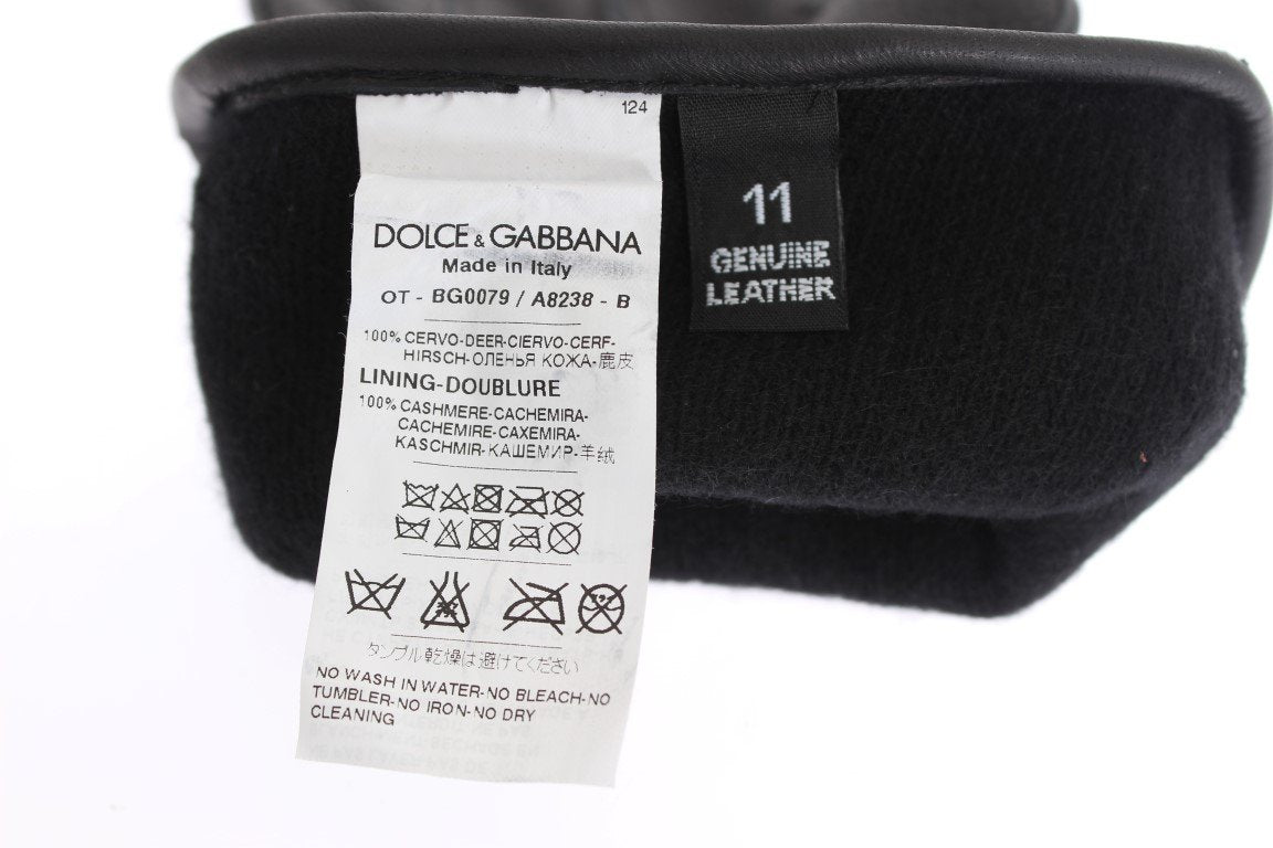 Black Leather Cashmere Gloves