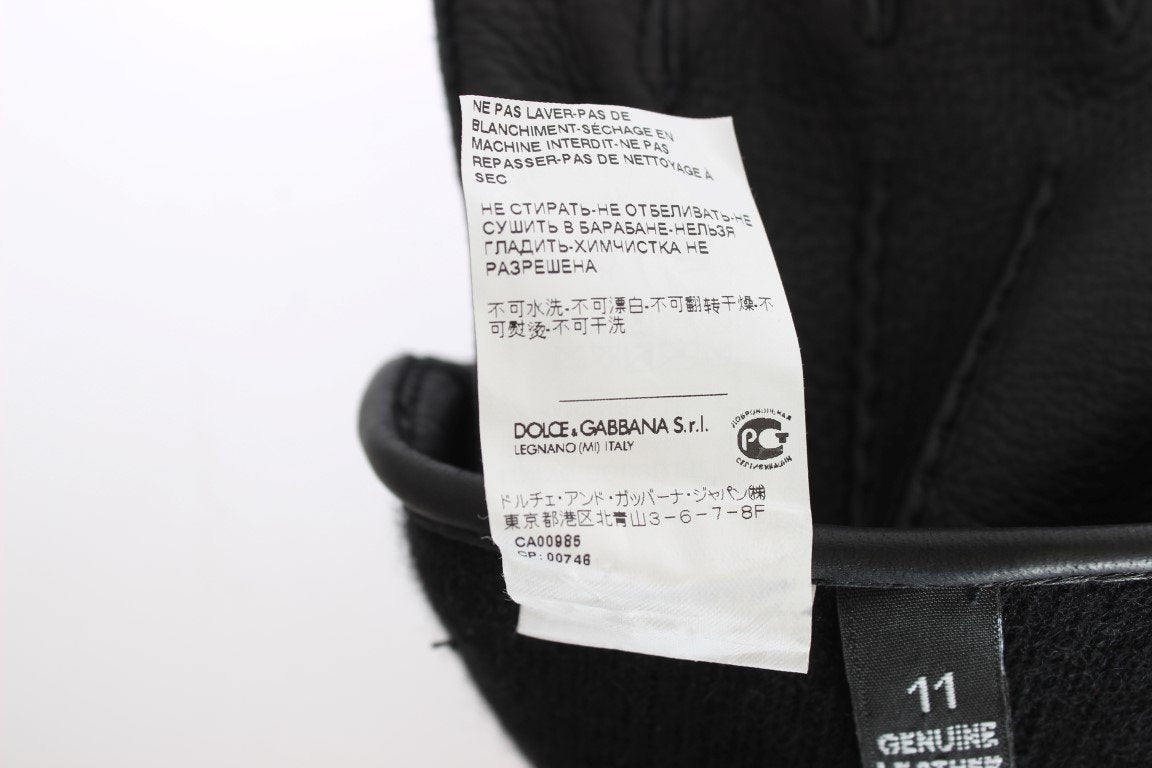 Black Leather Cashmere Gloves