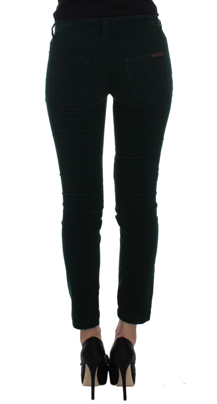 Green Cotton Stretch Corduroys Jeans