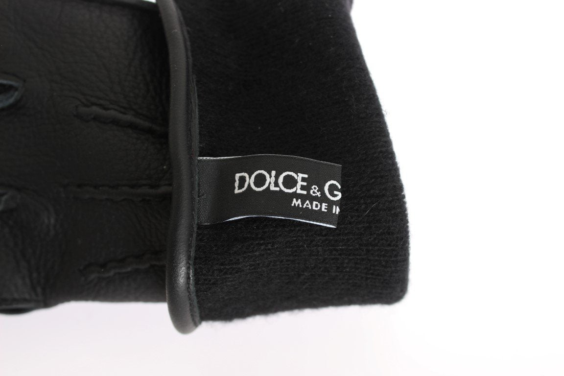 Black Leather Cashmere Gloves