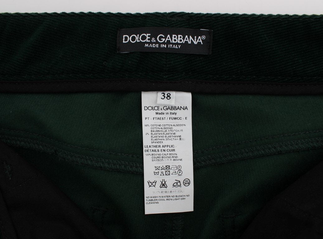 Green Cotton Stretch Corduroys Jeans