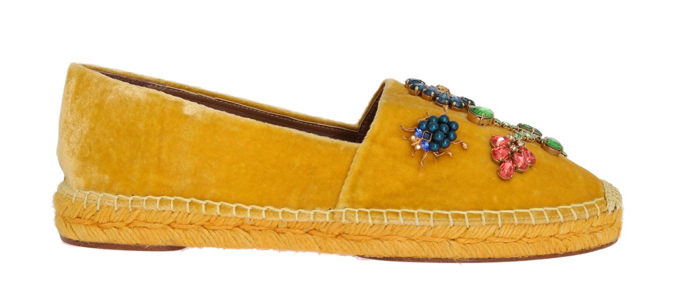 Yellow Velvet Crystal Espadrilles Shoes