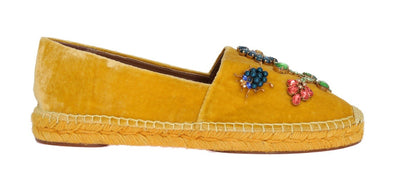 Yellow Velvet Crystal Espadrilles Shoes