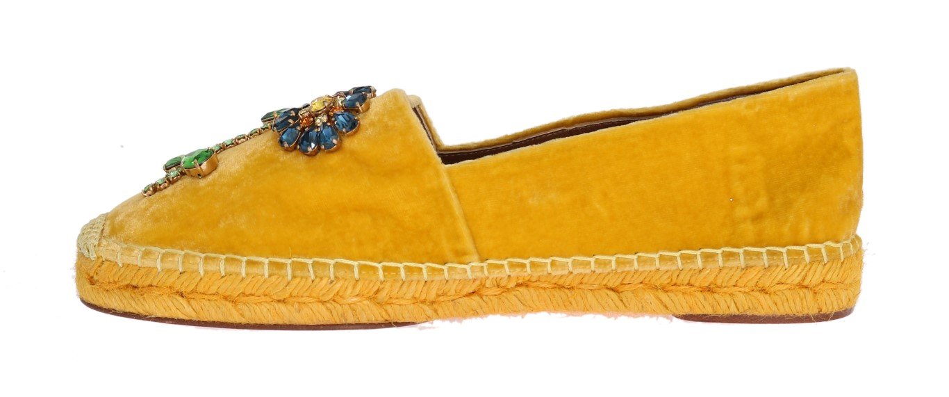 Yellow Velvet Crystal Espadrilles Shoes