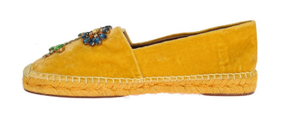 Yellow Velvet Crystal Espadrilles Shoes
