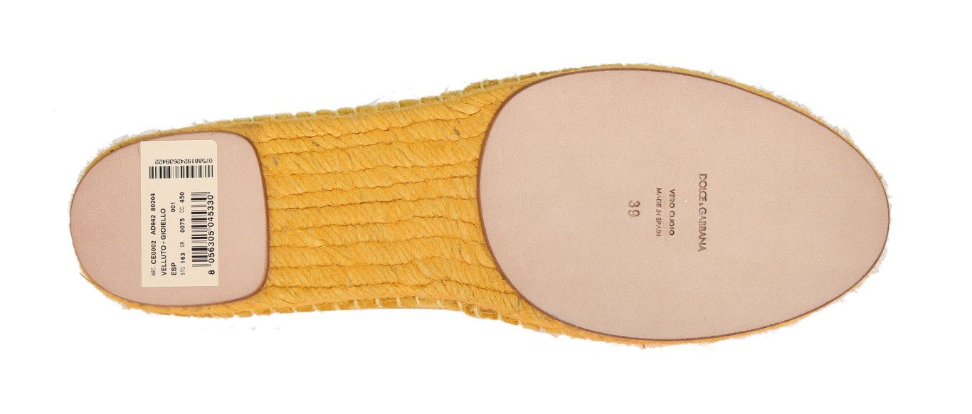 Yellow Velvet Crystal Espadrilles Shoes