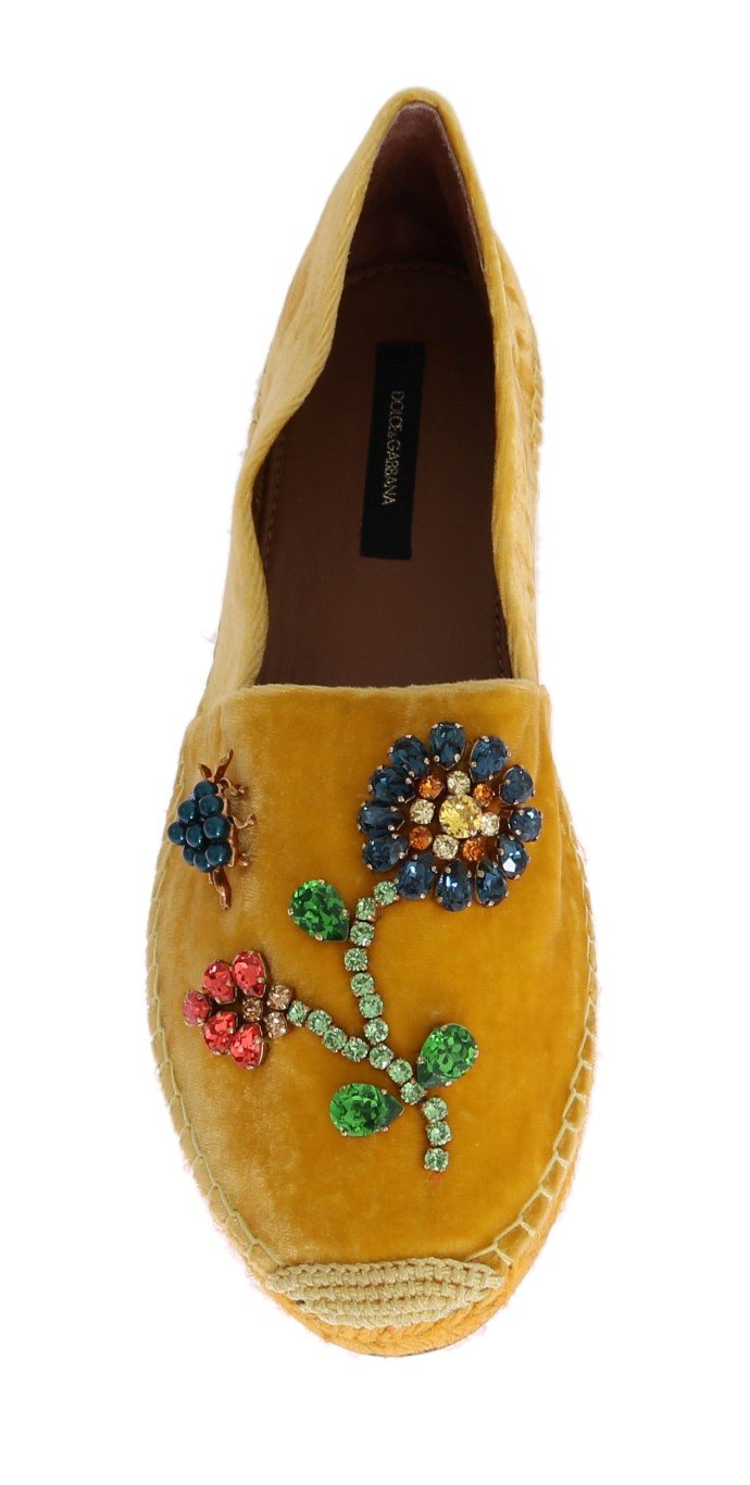 Yellow Velvet Crystal Espadrilles Shoes