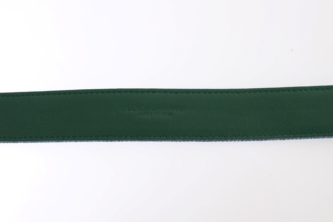 Blue Denim Snakeskin Gold Buckle Logo Belt