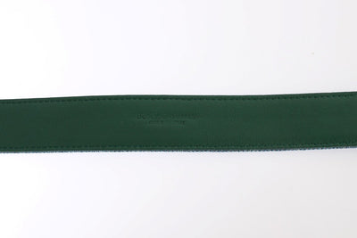 Blue Denim Snakeskin Gold Buckle Logo Belt