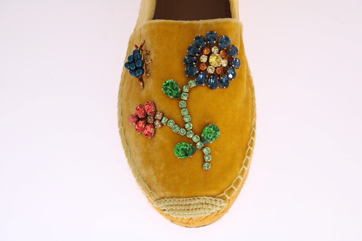 Yellow Velvet Crystal Espadrilles Shoes
