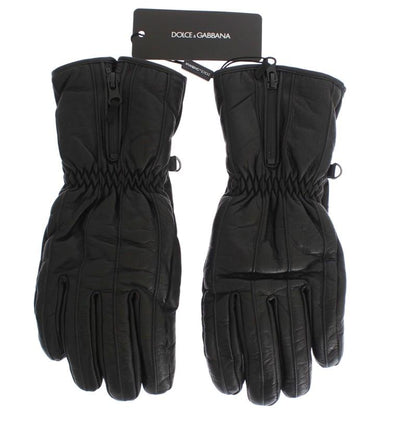 Black Leather Padded Winter Gloves