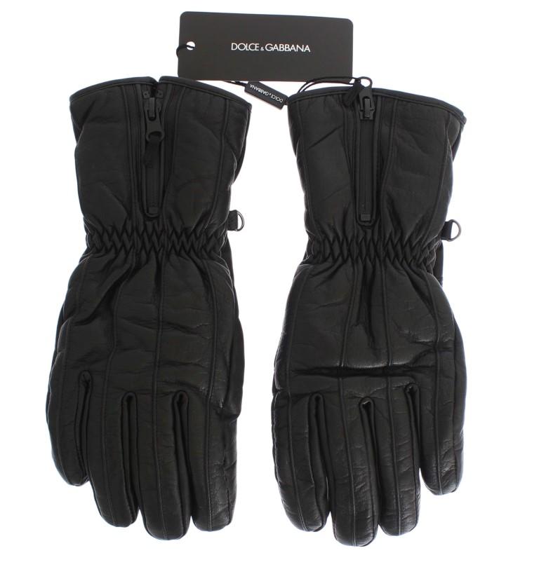Black Leather Padded Winter Gloves