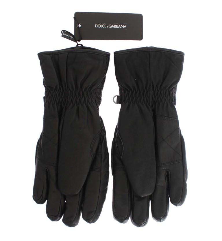 Black Leather Padded Winter Gloves