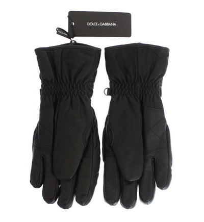 Black Leather Padded Winter Gloves