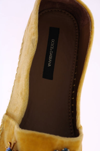 Yellow Velvet Crystal Espadrilles Shoes