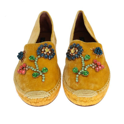 Yellow Velvet Crystal Espadrilles Shoes