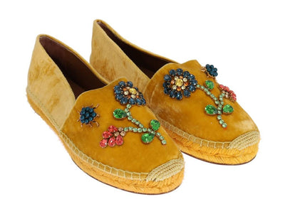 Yellow Velvet Crystal Espadrilles Shoes