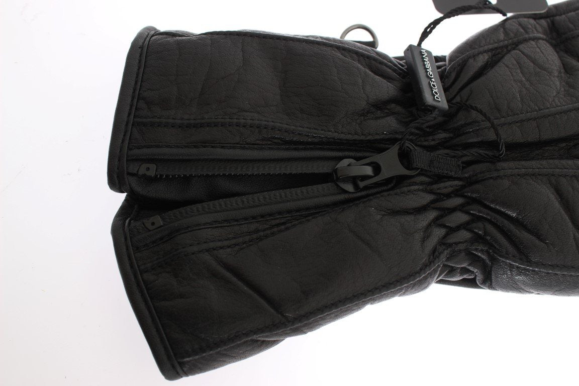 Black Leather Padded Winter Gloves