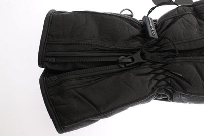 Black Leather Padded Winter Gloves