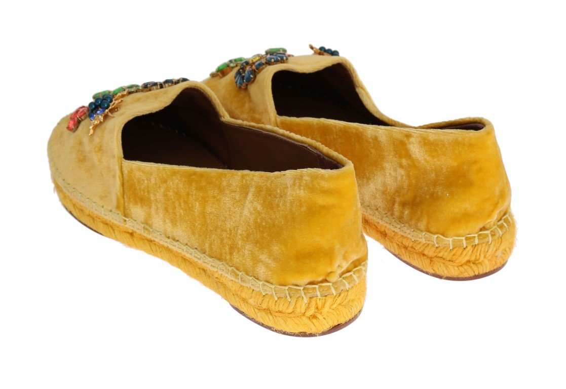 Yellow Velvet Crystal Espadrilles Shoes