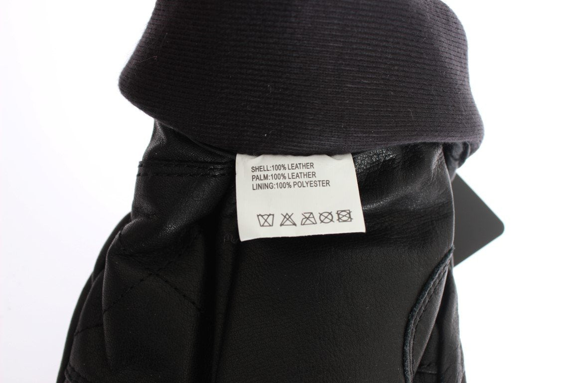 Black Leather Padded Winter Gloves