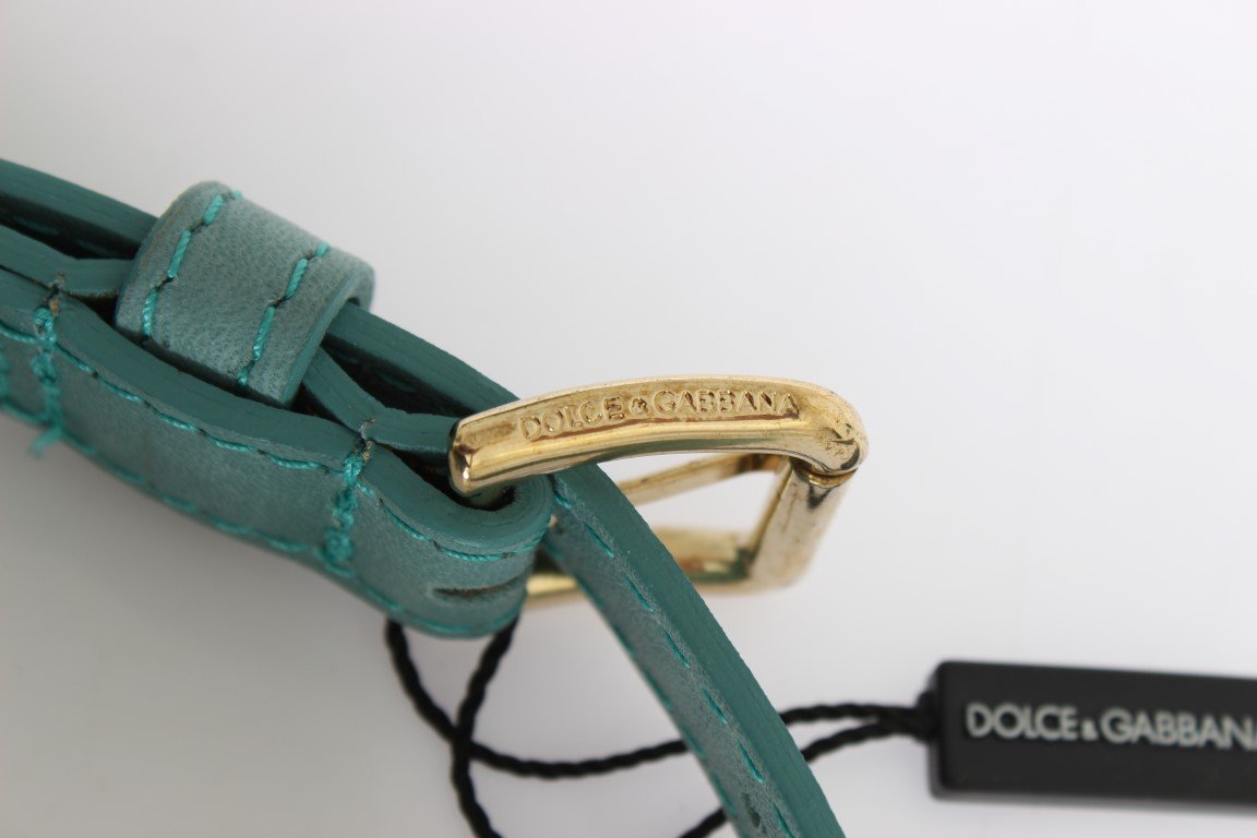 Blue Leather Gold Buckle Belt