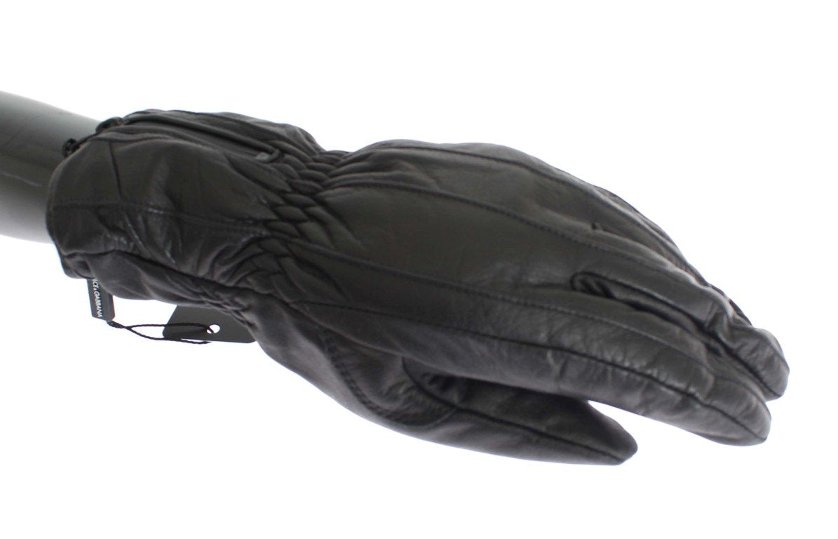 Black Leather Padded Winter Gloves