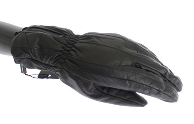 Black Leather Padded Winter Gloves