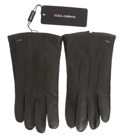 Gray Leather Cashmere Gloves