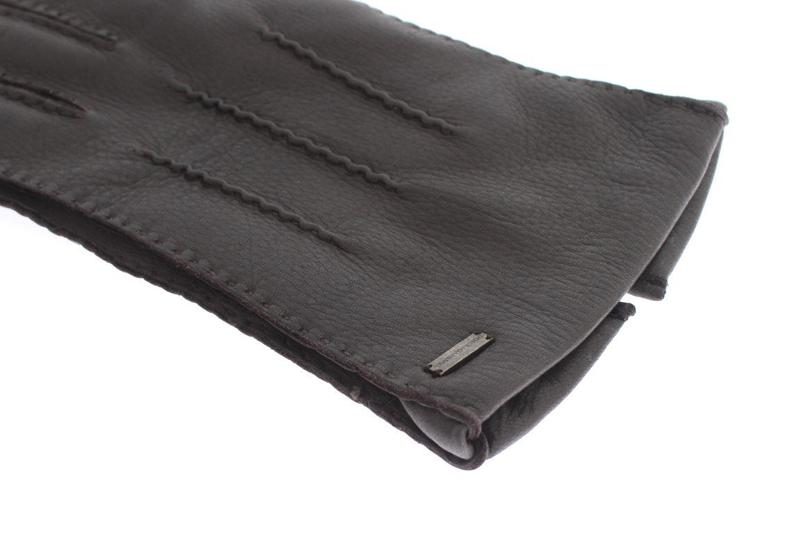 Gray Leather Cashmere Gloves