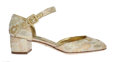 Gold Floral Brocade Mary Janes Pumps