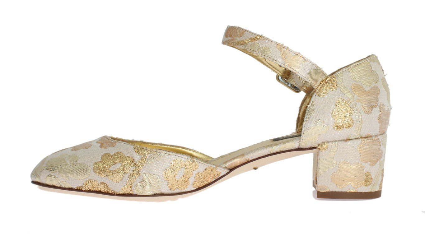 Gold Floral Brocade Mary Janes Pumps
