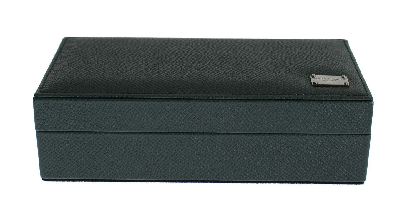 Green Leather Ring Cufflinks Organizer Box