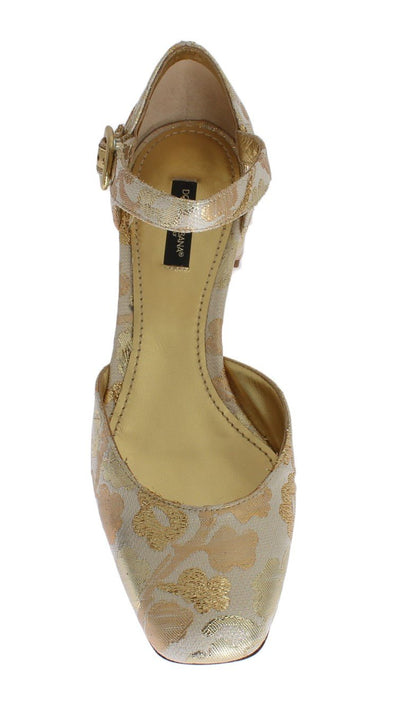 Gold Floral Brocade Mary Janes Pumps