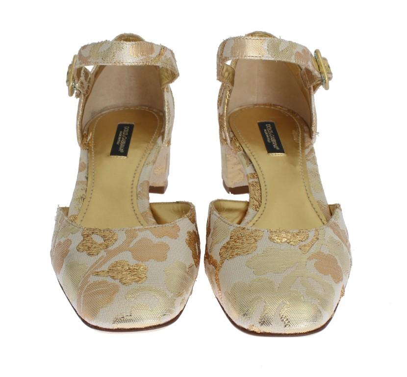 Gold Floral Brocade Mary Janes Pumps