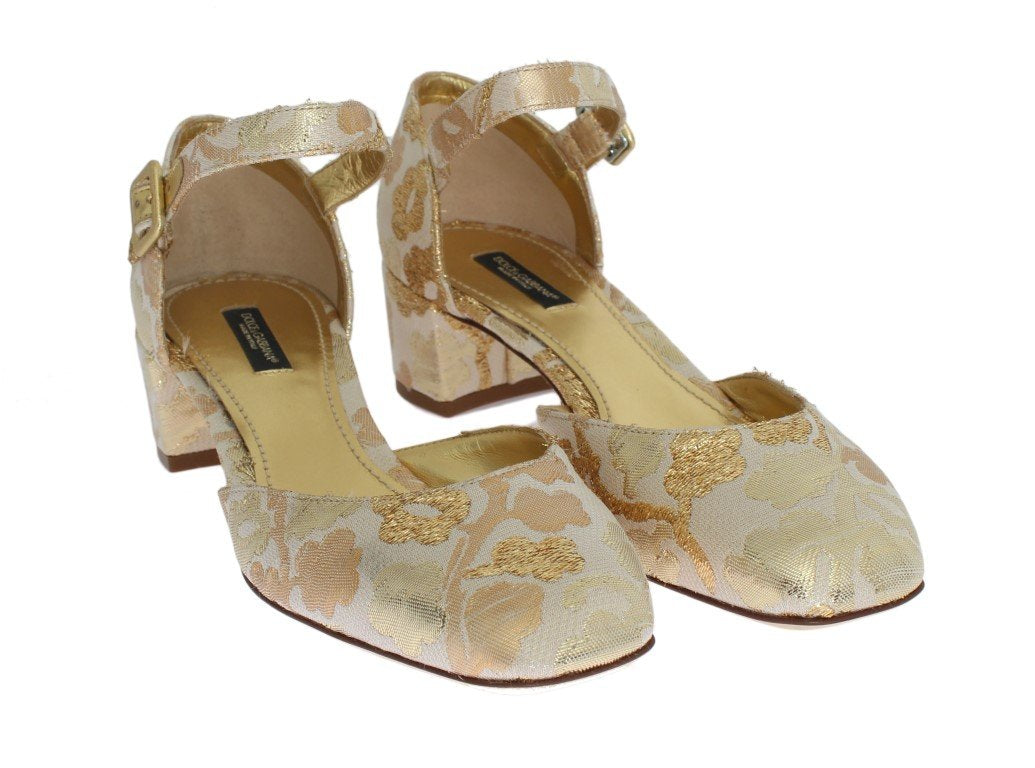 Gold Floral Brocade Mary Janes Pumps