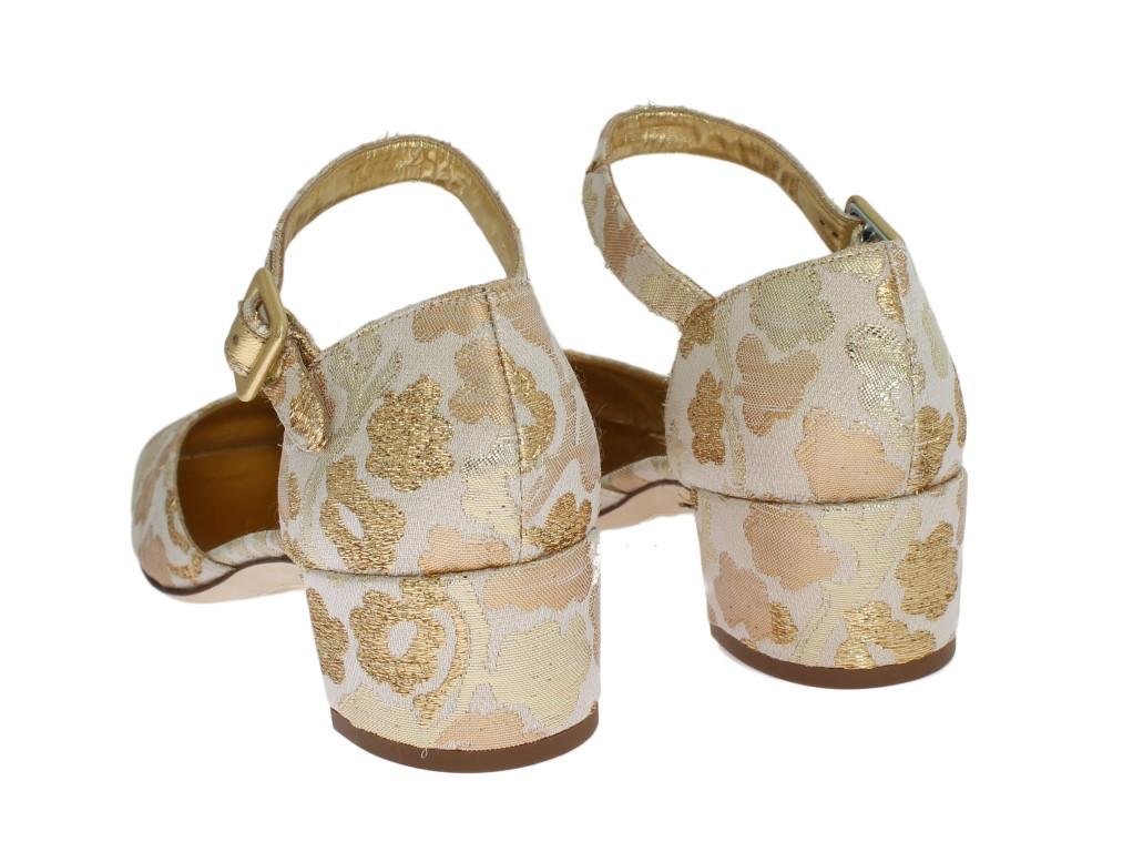 Gold Floral Brocade Mary Janes Pumps