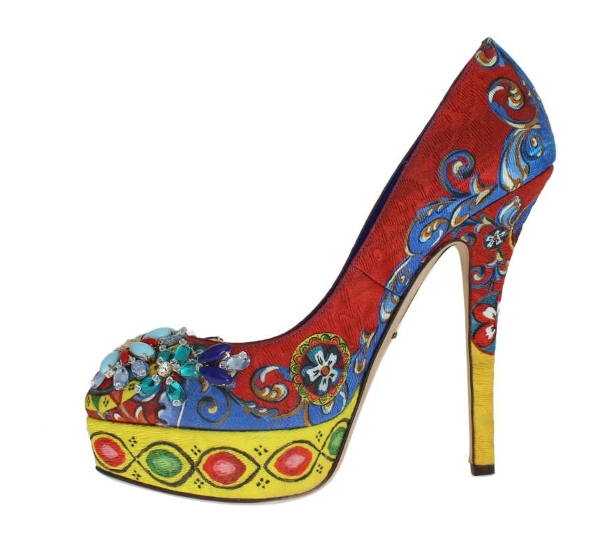 Carretto Brocade Crystal Platform Pumps